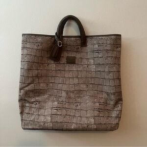 Rookism by Rooki E Bad Taupe Gray Crocodile Print Nylon Tote Bag leather handle